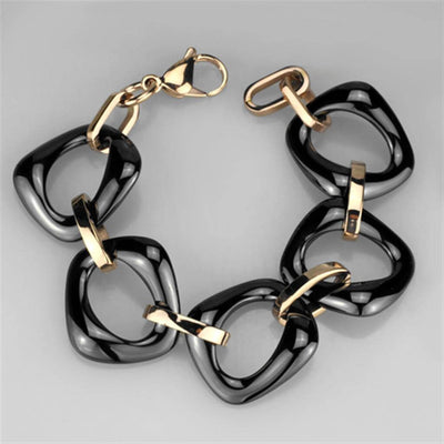 IP Rose Gold Stainless Steel Bracelet with Ceramic Center