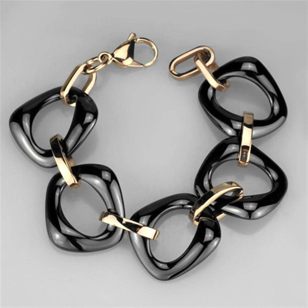IP Rose Gold Stainless Steel Bracelet with Ceramic Center