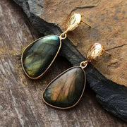 Labradorite Drop Earrings – Natural Elegance with Bohemian Flair