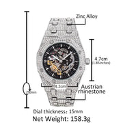 Luxury Iced Rhinestone Mechanical Watch Hip-hop Rapper Hollow Waterproof Quartz Clock Wristwatch 2025 New Fashion Jewelry Gift