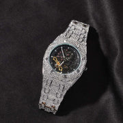 Luxury Iced Rhinestone Mechanical Watch Hip-hop Rapper Hollow Waterproof Quartz Clock Wristwatch 2025 New Fashion Jewelry Gift