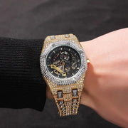 Luxury Iced Rhinestone Mechanical Watch Hip-hop Rapper Hollow Waterproof Quartz Clock Wristwatch 2025 New Fashion Jewelry Gift
