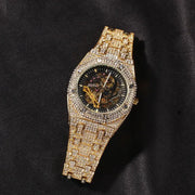 Luxury Iced Rhinestone Mechanical Watch Hip-hop Rapper Hollow Waterproof Quartz Clock Wristwatch 2025 New Fashion Jewelry Gift