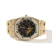 Luxury Iced Rhinestone Mechanical Watch Hip-hop Rapper Hollow Waterproof Quartz Clock Wristwatch 2025 New Fashion Jewelry Gift
