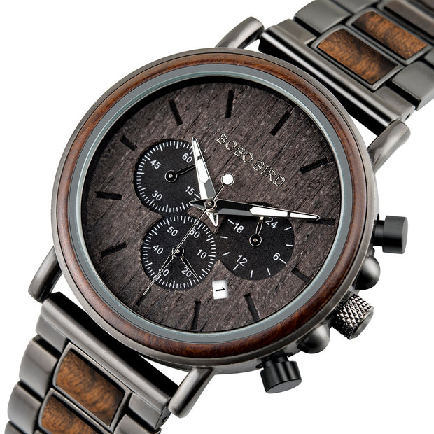Men's Round Wooden Quartz Watch