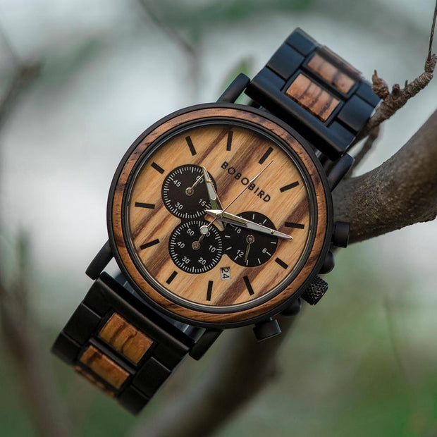 Men's Round Wooden Quartz Watch