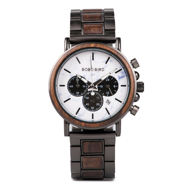 Men's Round Wooden Quartz Watch