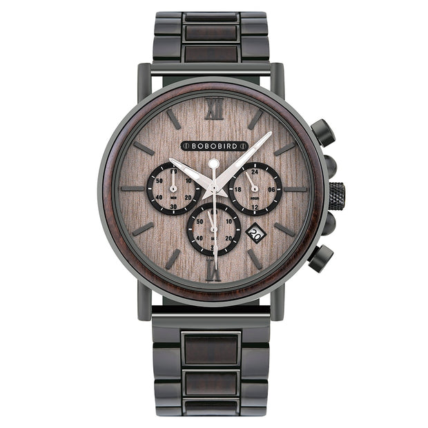 Men's Round Wooden Quartz Watch