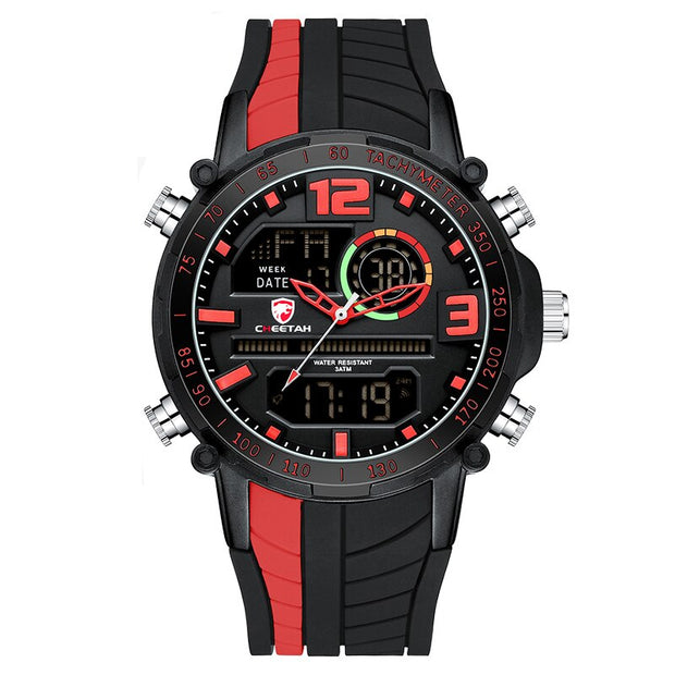 Men’s Striped Sports Watch – Quartz Movement, Silicone Strap, Water Resistant