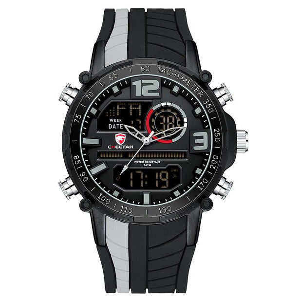 Men’s Striped Sports Watch – Quartz Movement, Silicone Strap, Water Resistant