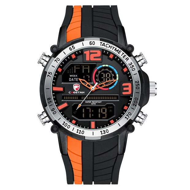 Men’s Striped Sports Watch – Quartz Movement, Silicone Strap, Water Resistant