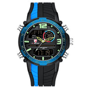 Men’s Striped Sports Watch – Quartz Movement, Silicone Strap, Water Resistant