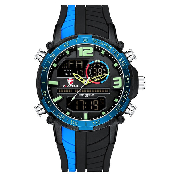 Men’s Striped Sports Watch – Quartz Movement, Silicone Strap, Water Resistant
