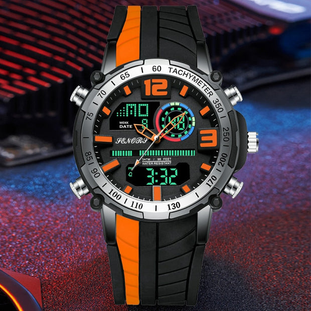Men’s Striped Sports Watch – Quartz Movement, Silicone Strap, Water Resistant