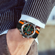 Men’s Striped Sports Watch – Quartz Movement, Silicone Strap, Water Resistant