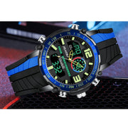 Men’s Striped Sports Watch – Quartz Movement, Silicone Strap, Water Resistant