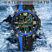 Men’s Striped Sports Watch – Quartz Movement, Silicone Strap, Water Resistant