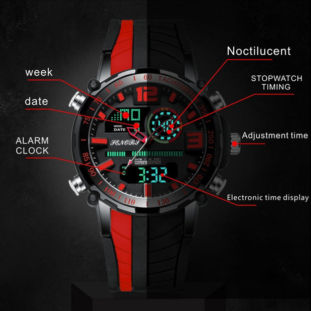 Men’s Striped Sports Watch – Quartz Movement, Silicone Strap, Water Resistant