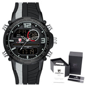 Men’s Striped Sports Watch – Quartz Movement, Silicone Strap, Water Resistant