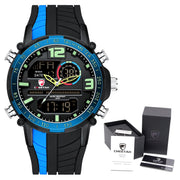 Men’s Striped Sports Watch – Quartz Movement, Silicone Strap, Water Resistant