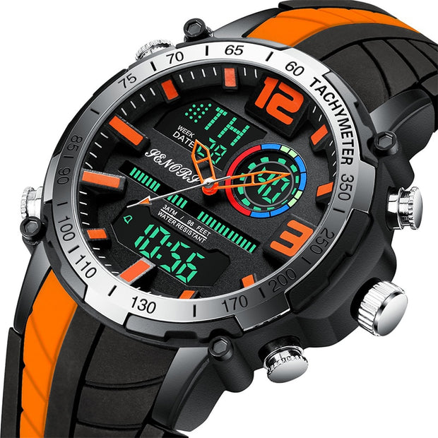 Men’s Striped Sports Watch – Quartz Movement, Silicone Strap, Water Resistant