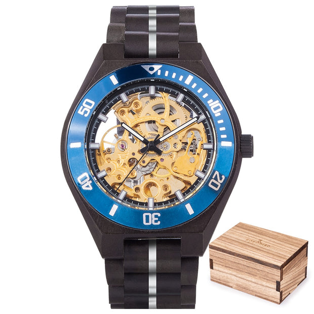 Men's Water-Resistant Wooden Mechanical Watch