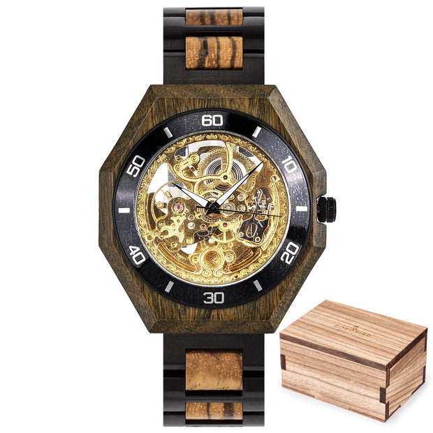 Men's Water-Resistant Wooden Mechanical Watch