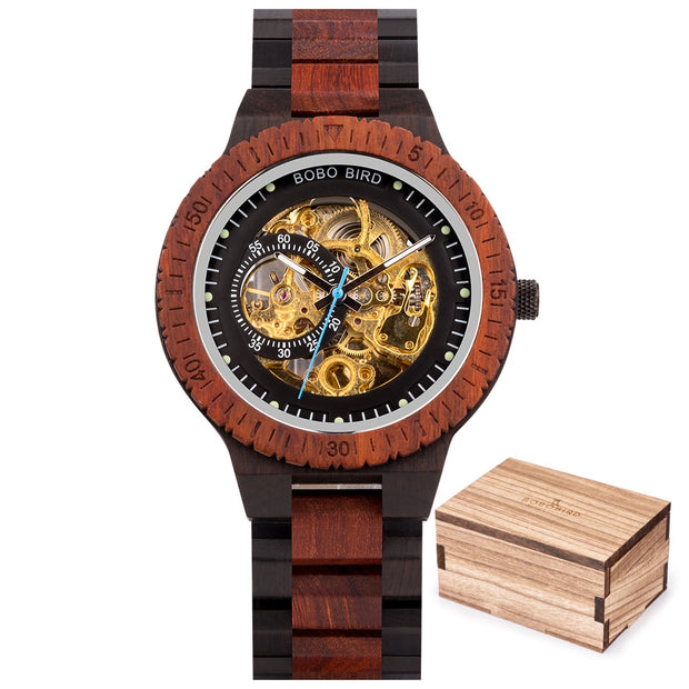 Men's Water-Resistant Wooden Mechanical Watch
