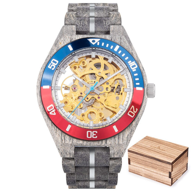 Men's Water-Resistant Wooden Mechanical Watch