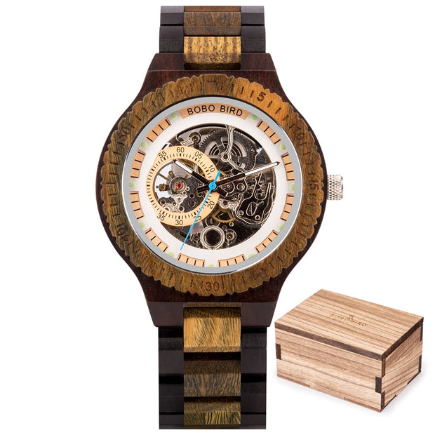 Men's Water-Resistant Wooden Mechanical Watch