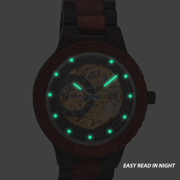 Men's Water-Resistant Wooden Mechanical Watch