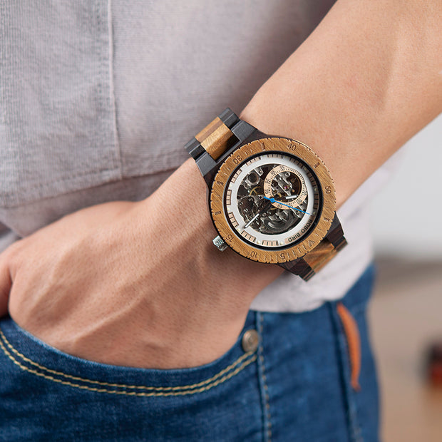Men's Water-Resistant Wooden Mechanical Watch