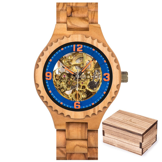 Men's Water-Resistant Wooden Mechanical Watch