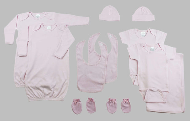 Newborn Baby Girl Layette Gift Set – 11-Piece Pink Essentials – 100% Cotton