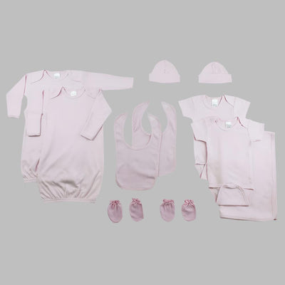 Newborn Baby Girl Layette Gift Set – 11-Piece Pink Essentials – 100% Cotton