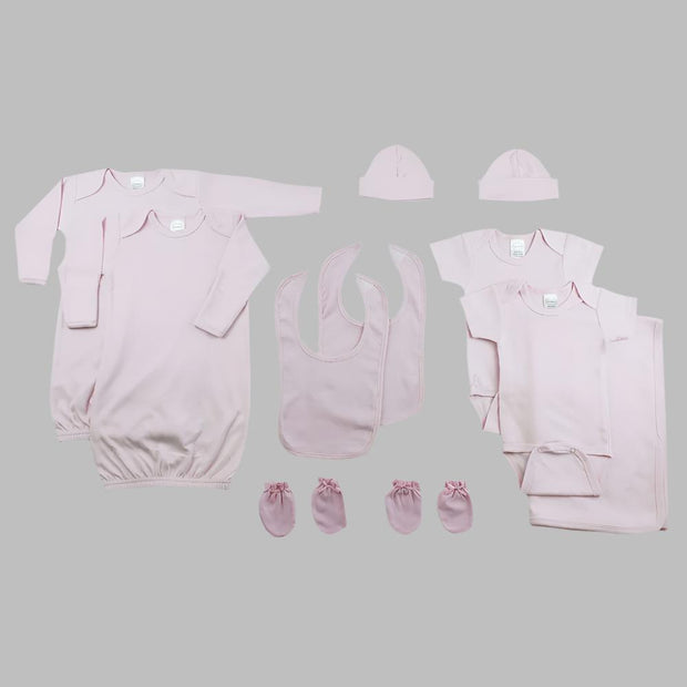 Newborn Baby Girl Layette Gift Set – 11-Piece Pink Essentials – 100% Cotton