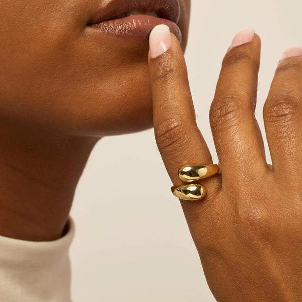 PAVOI 14K Gold Plated Chunky Open Twist Stackable Rings for Women | Bold Crossover Statement Ring Band Yellow Gold 8