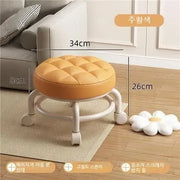 Low Stool with Wheels，Leather Fabric Portable Small Round Waterproof Durable Stool Thickening Seat Cushion Simple Soft Stool