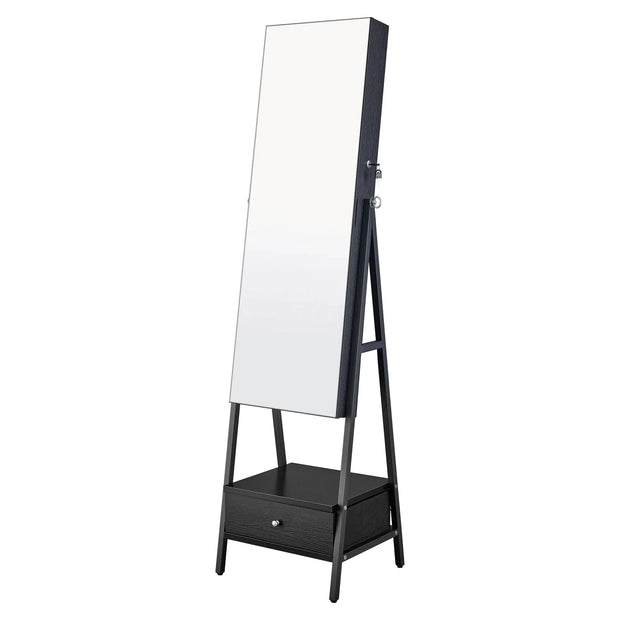SONGMICS LED Mirror Jewelry Cabinet Standing, Jewelry Organizer with Mirror,Space-Saving Bottom Drawer,Lockable Jewelry Armoir-Shoppers Preferred Choice