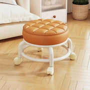 Low Stool with Wheels，Leather Fabric Portable Small Round Waterproof Durable Stool Thickening Seat Cushion Simple Soft Stool
