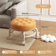 Low Stool with Wheels，Leather Fabric Portable Small Round Waterproof Durable Stool Thickening Seat Cushion Simple Soft Stool