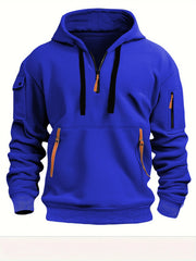 Men's Casual Sports Hoodie Spring Autumn Fashion Solid Color Long-Sleeved Pullover with Arm Pocket And Pull Rope plus Size