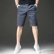 Trendy Fashion Summer Cargo Shorts Men Pockets Zippers Contrast Color Bright Line Decorate Casual Knee Length Straight Short Pant