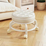 Low Stool with Wheels，Leather Fabric Portable Small Round Waterproof Durable Stool Thickening Seat Cushion Simple Soft Stool