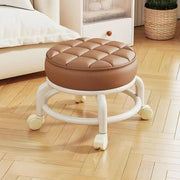 Low Stool with Wheels，Leather Fabric Portable Small Round Waterproof Durable Stool Thickening Seat Cushion Simple Soft Stool
