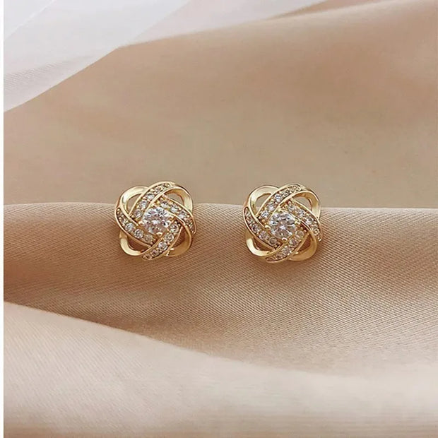 New Exquisite Shiny Zircon Heart Flower Earrings Korean Elegant Square Geometric Crystal Earrings for Women Fashion Jewelry Gift