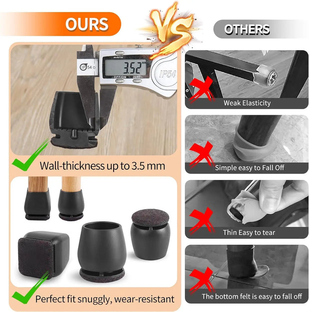 8PCS Chair Leg Floor Protector Felt Foot Cover 15° Diagonal with Thick Wrap Felt Pads Silicone Furniture Table Feet for Hardwood