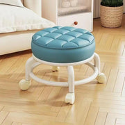 Low Stool with Wheels，Leather Fabric Portable Small Round Waterproof Durable Stool Thickening Seat Cushion Simple Soft Stool