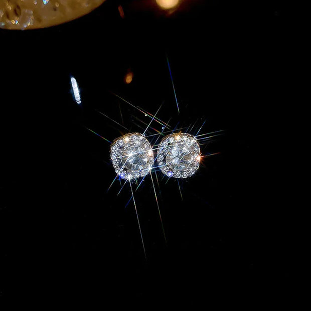 New Exquisite Shiny Zircon Heart Flower Earrings Korean Elegant Square Geometric Crystal Earrings for Women Fashion Jewelry Gift