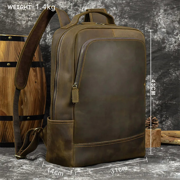 Newsbirds Vintage Style Leather Backpack Travel Bag Backpack For Men Computer Backpack 16 Inch Anti Theft Male Backpack Cowksin